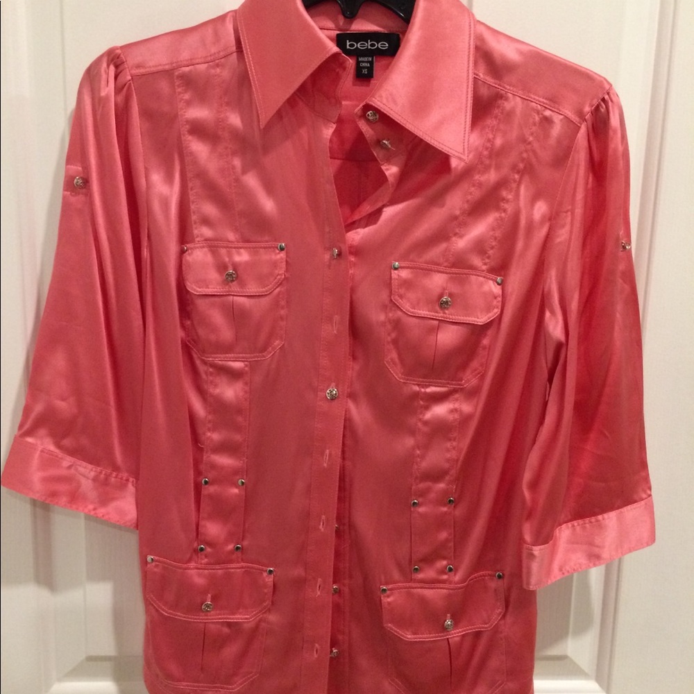 Bebe XS Pink  Silk Shirt